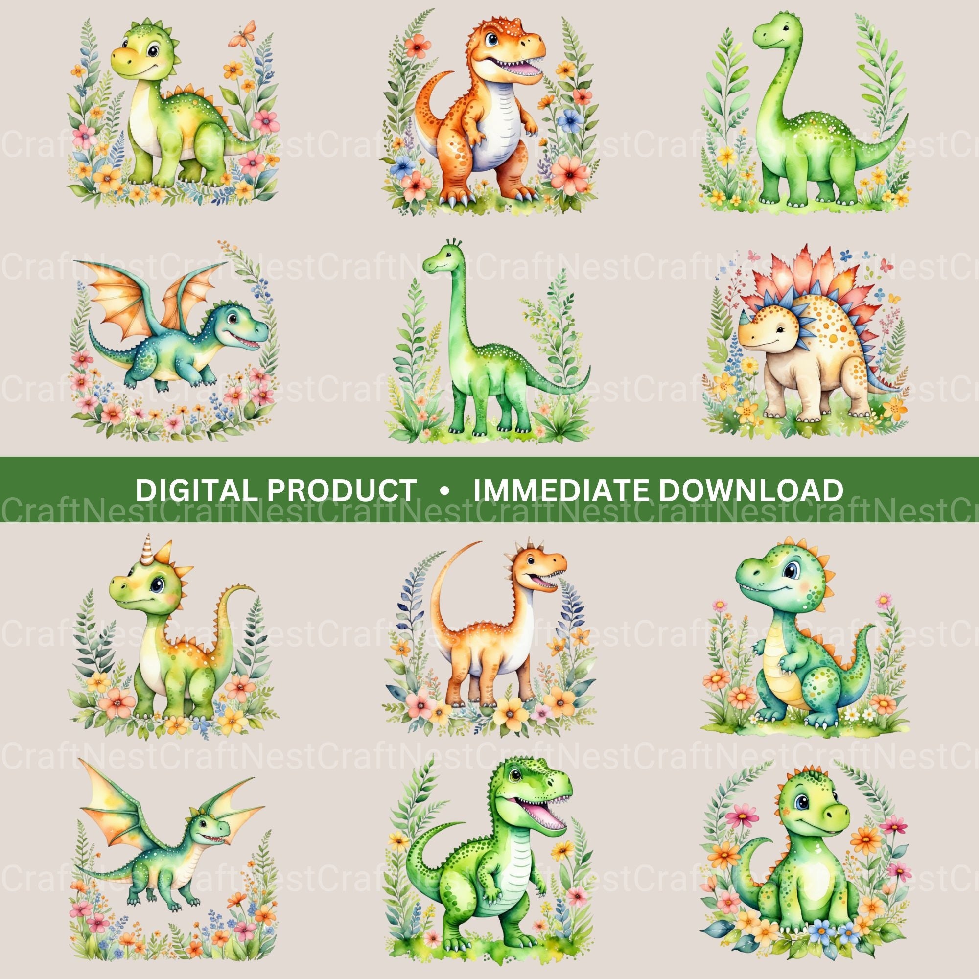 Dinosaurs Clipart Bundle 3 - CraftNest - Digital Crafting and Art