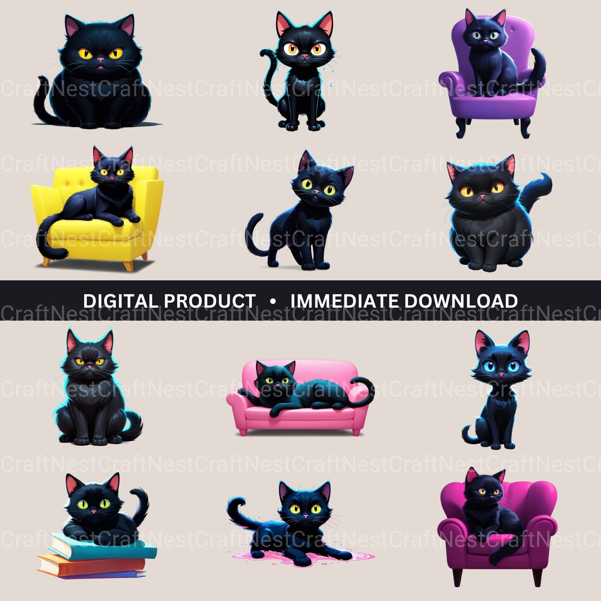 Black Cats Clipart Bundle - CraftNest - Digital Crafting and Art