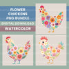 Flower Chickens Clipart Bundle