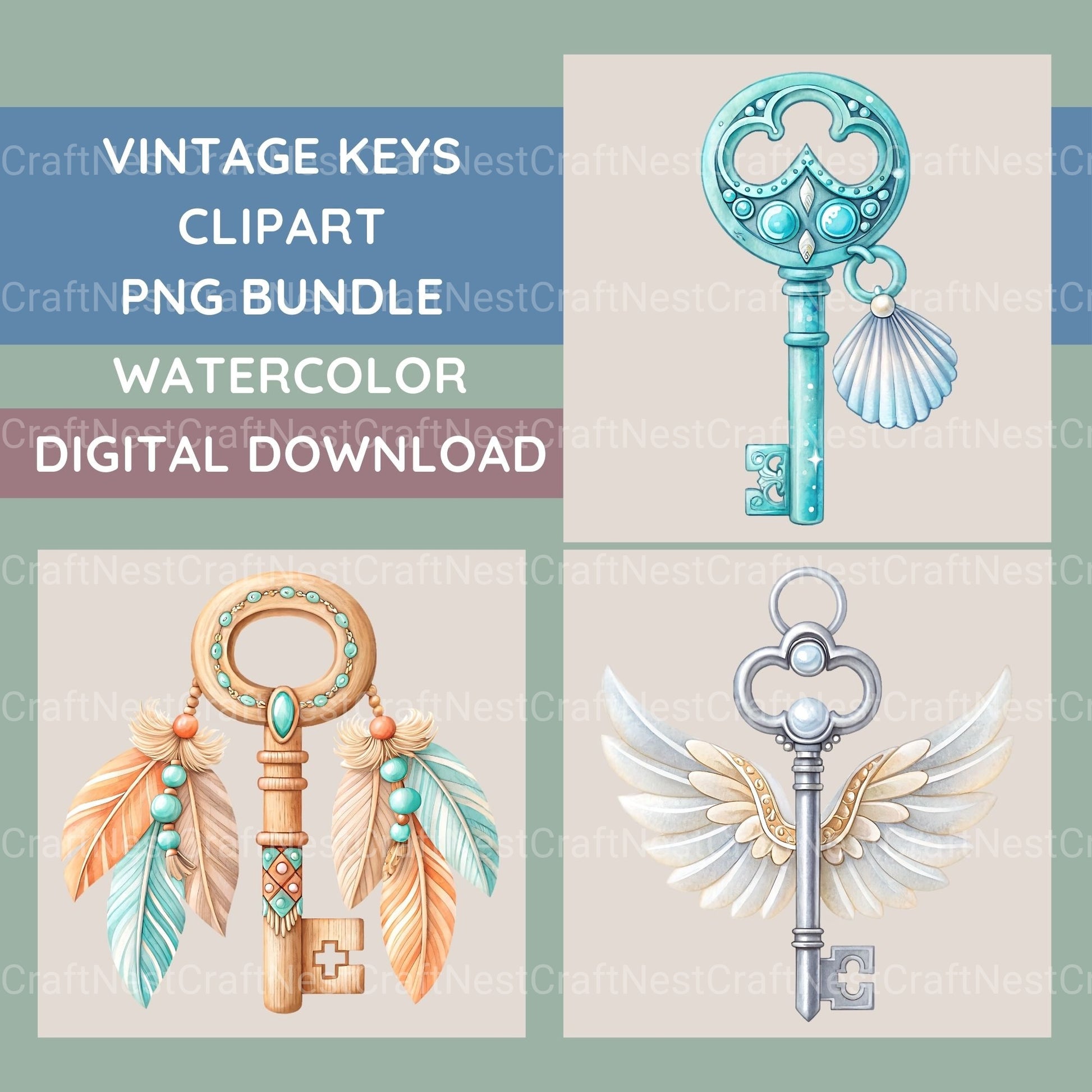 Vintage Keys Clipart Bundle - CraftNest - Digital Crafting and Art