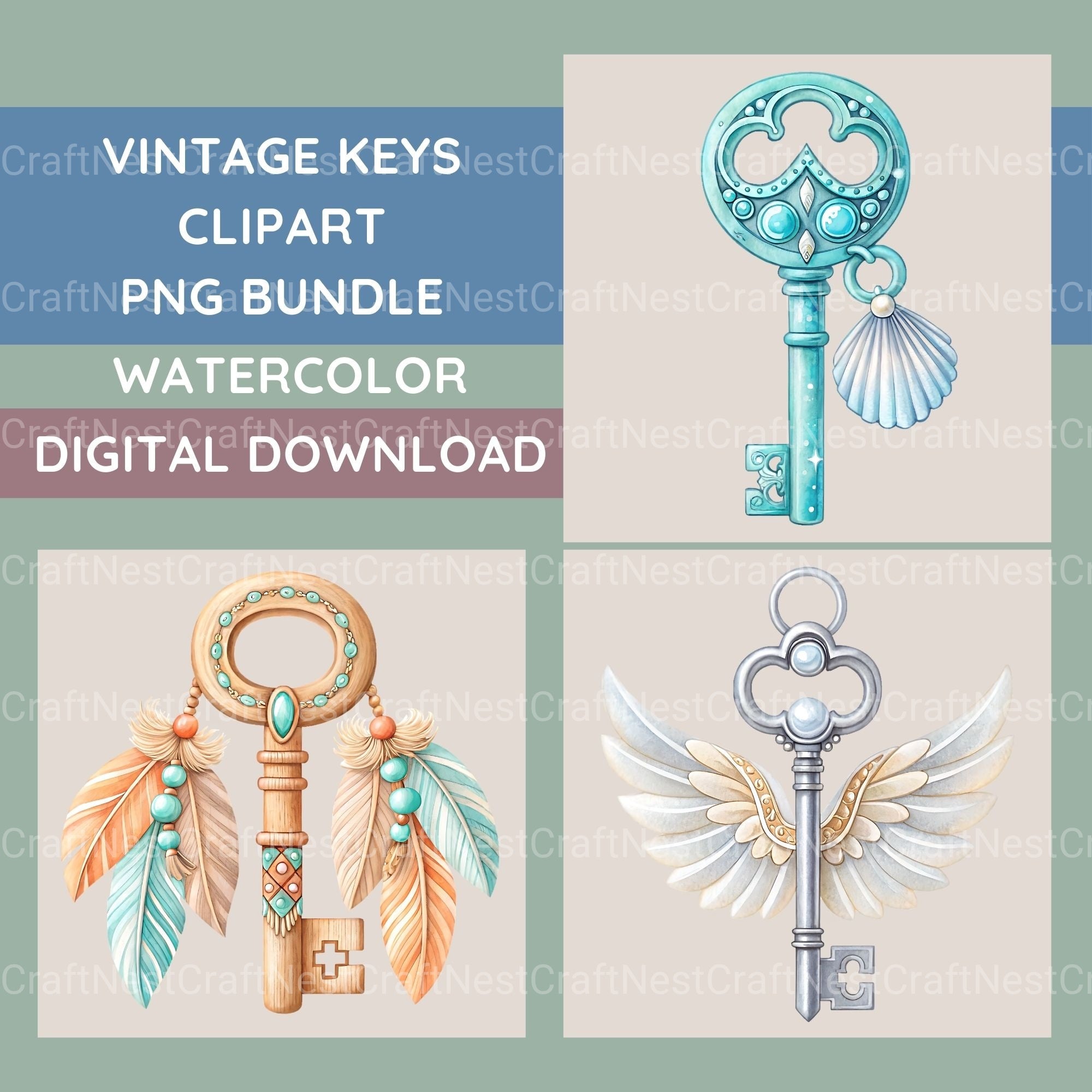 Vintage Keys Clipart Bundle - CraftNest - Digital Crafting and Art