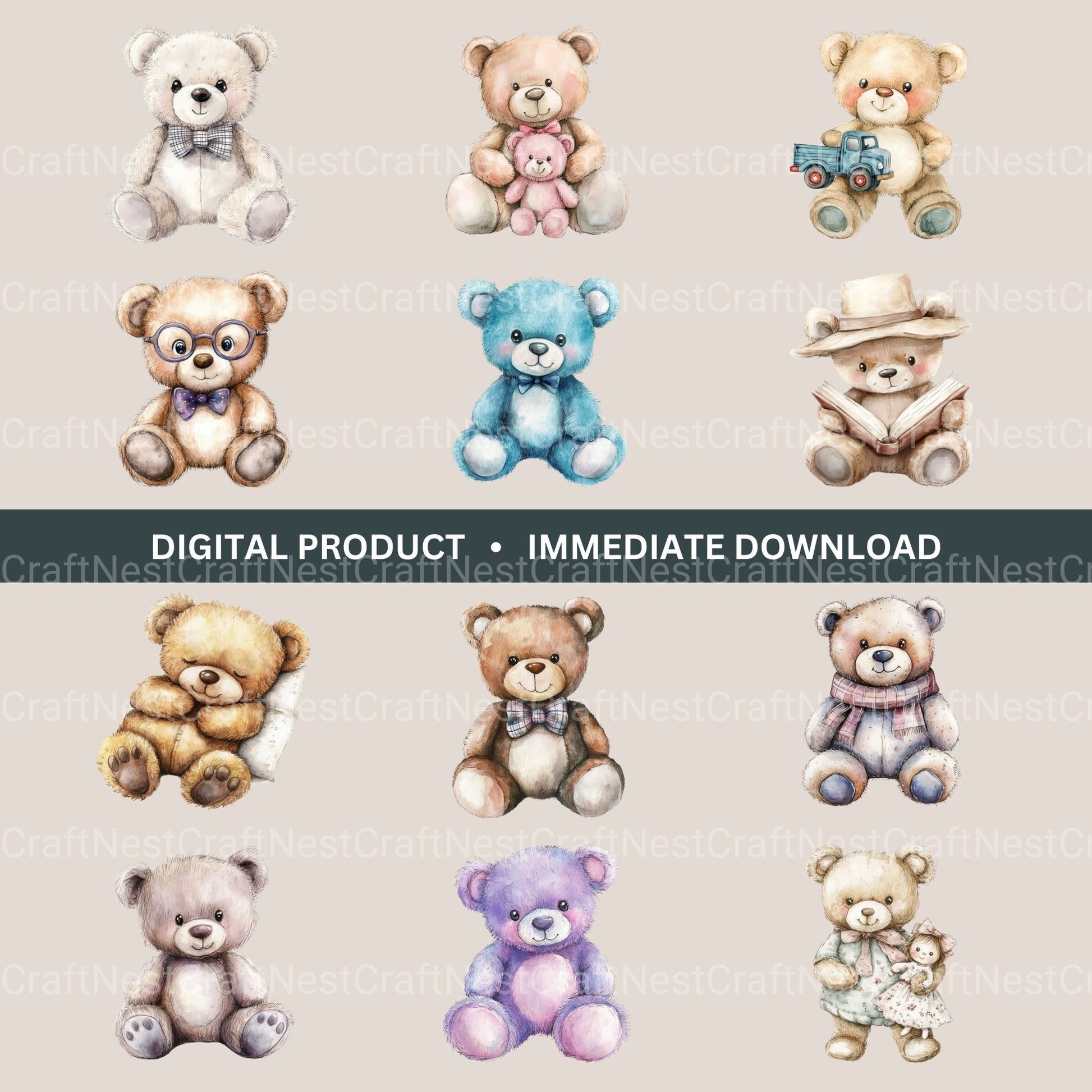 Teddy Bears 2 Clipart Bundle - CraftNest - Digital Crafting and Art
