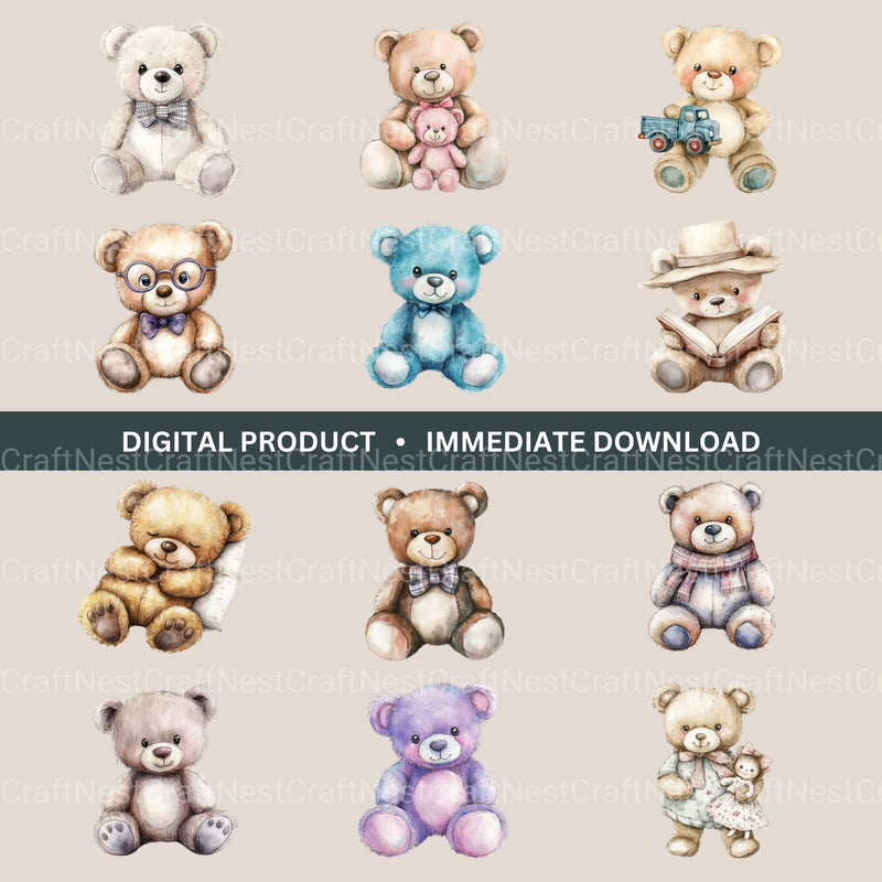 Teddy Bears 2 Clipart Bundle - CraftNest - Digital Crafting and Art