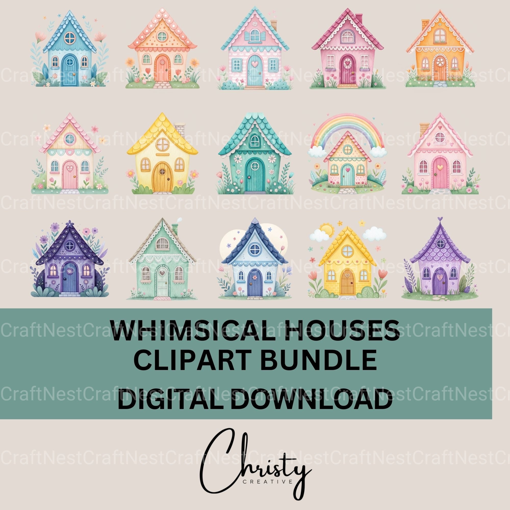 Whimsical Houses Clipart Bundle - CraftNest - Digital Crafting and Art