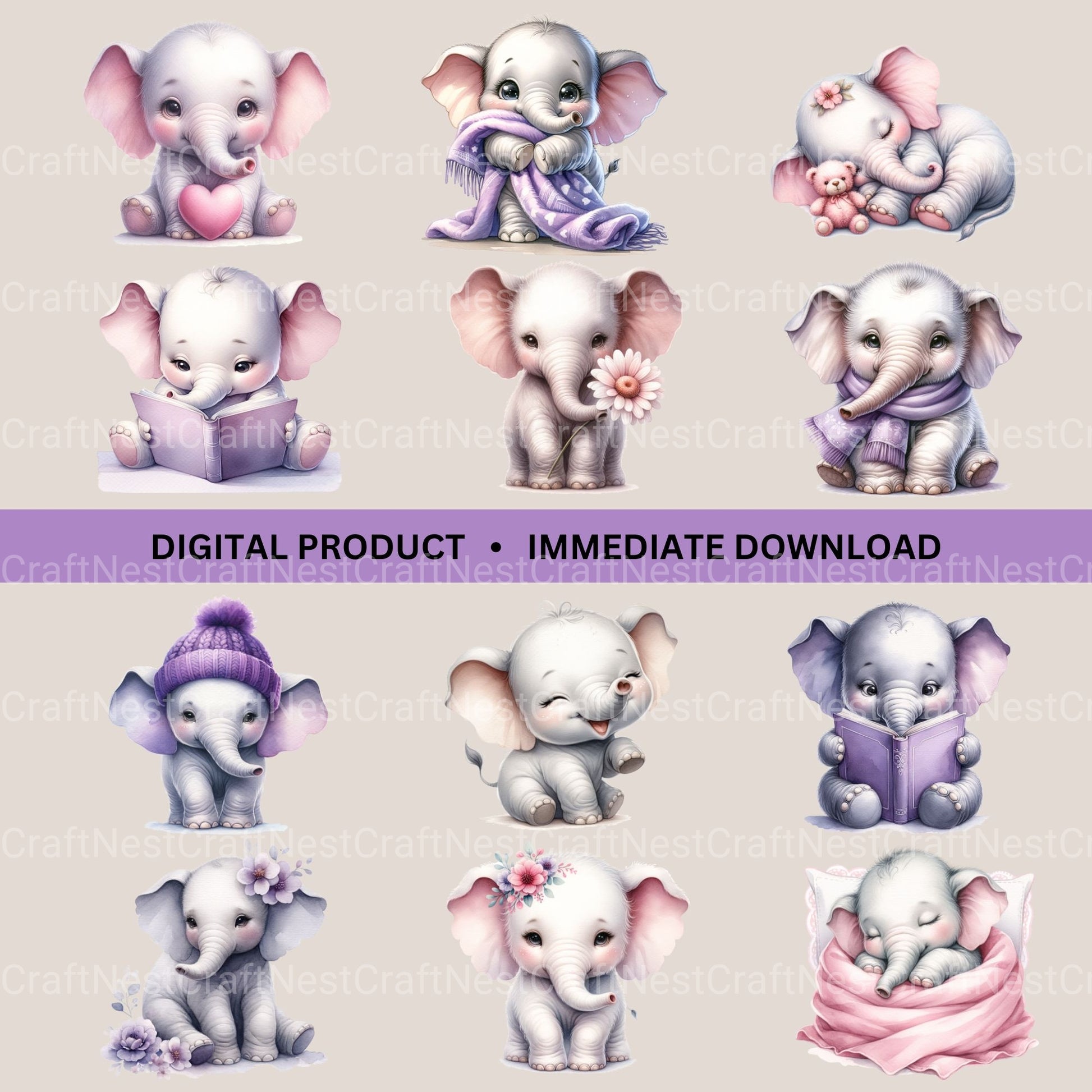 Baby Elephant Clipart Bundle - CraftNest - Digital Crafting and Art