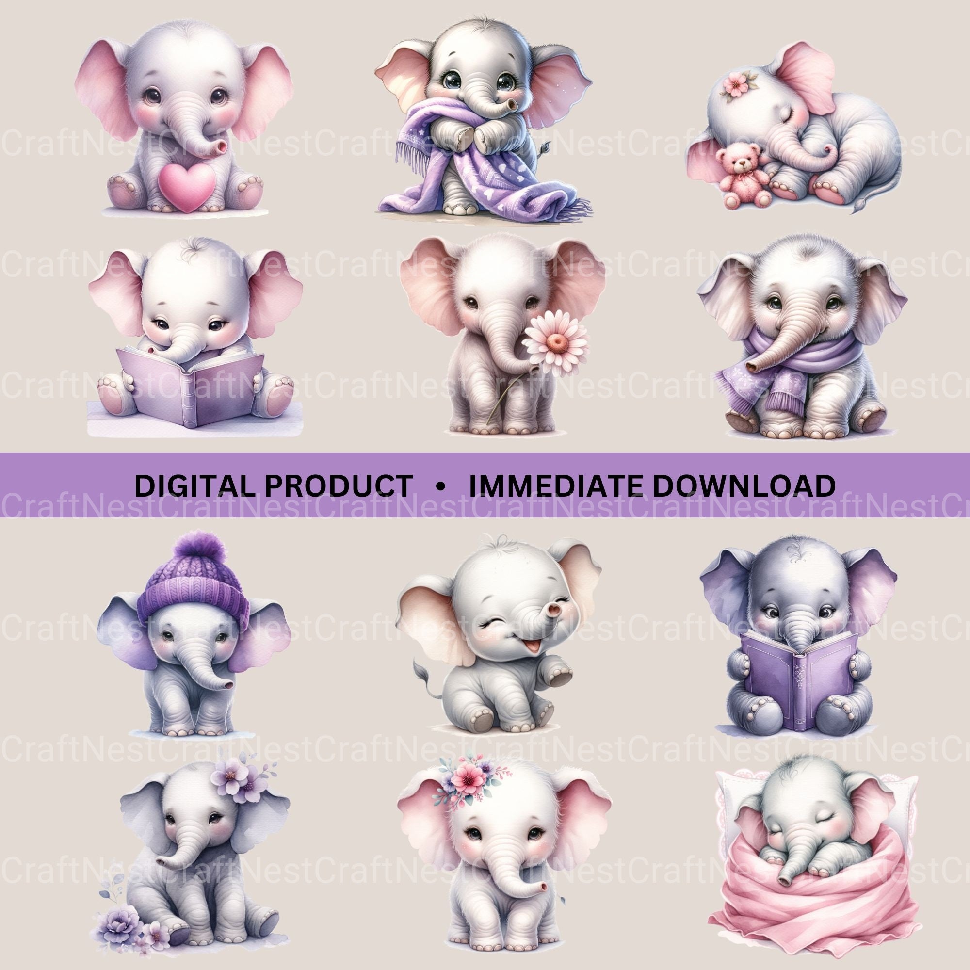 Baby Elephant Clipart Bundle - CraftNest - Digital Crafting and Art