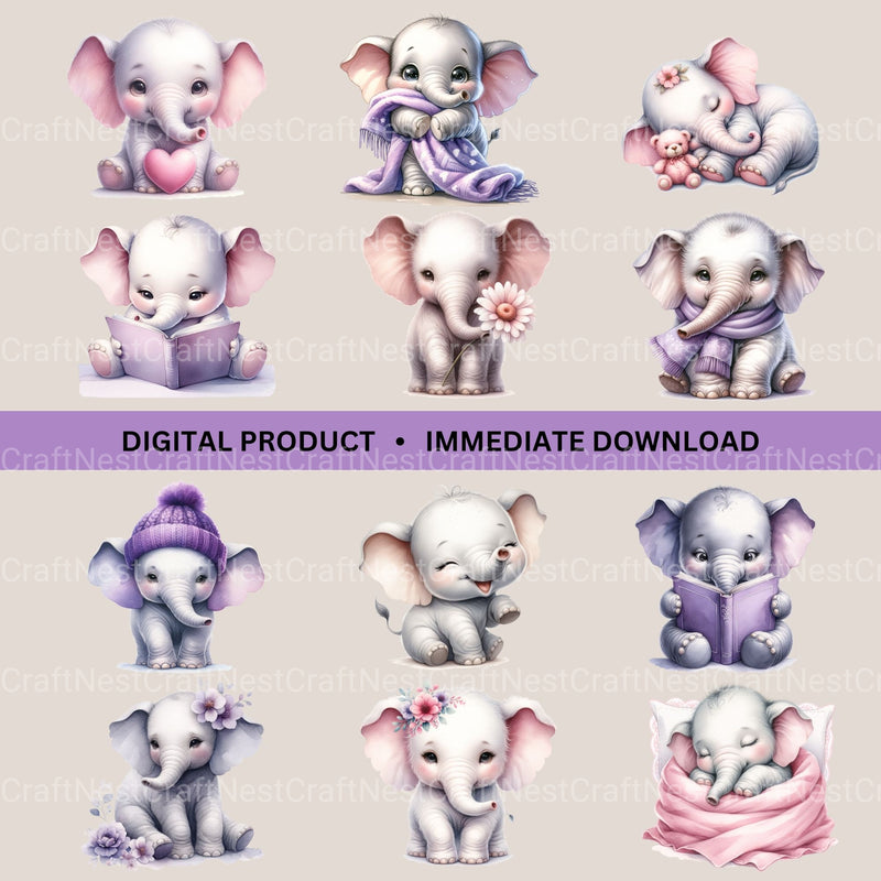 Baby Elephant Clipart Bundle - CraftNest - Digital Crafting and Art