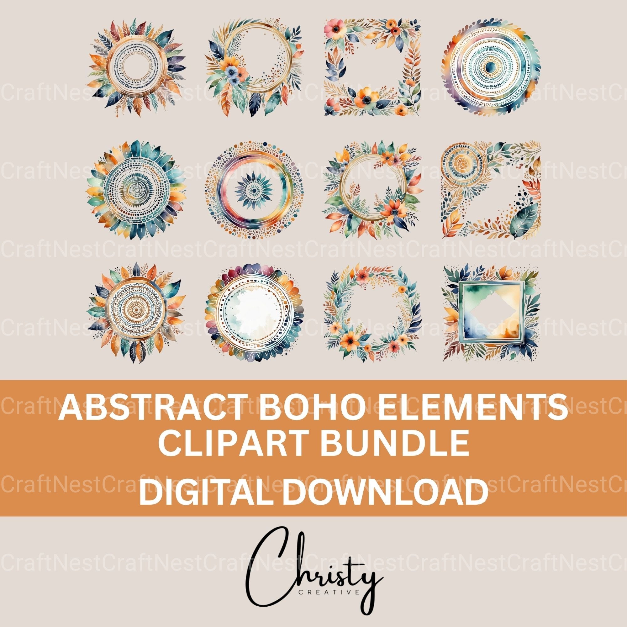 Abstract Boho Clipart Bundle - CraftNest - Digital Crafting and Art