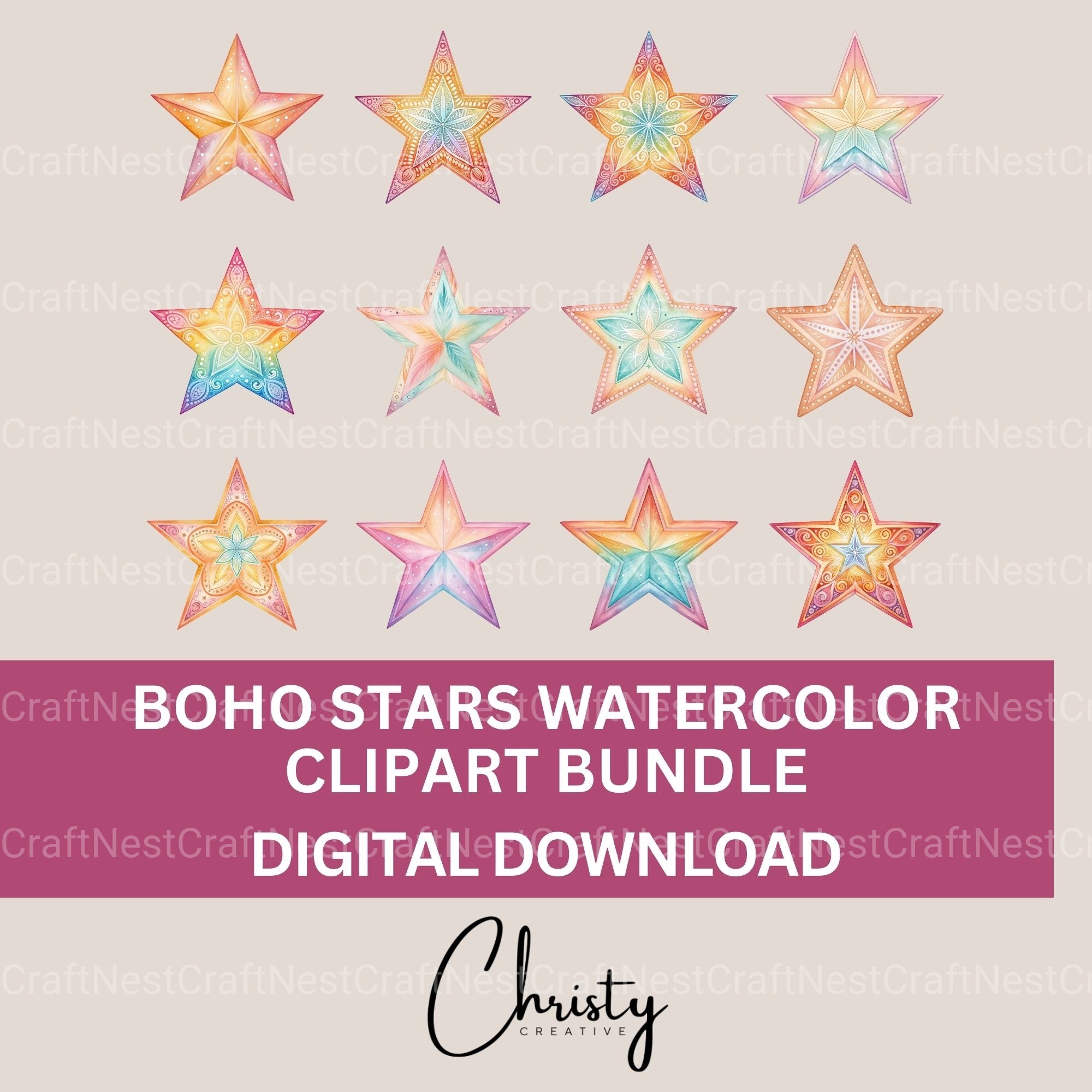 Boho Stars Clipart Bundle - CraftNest - Digital Crafting and Art