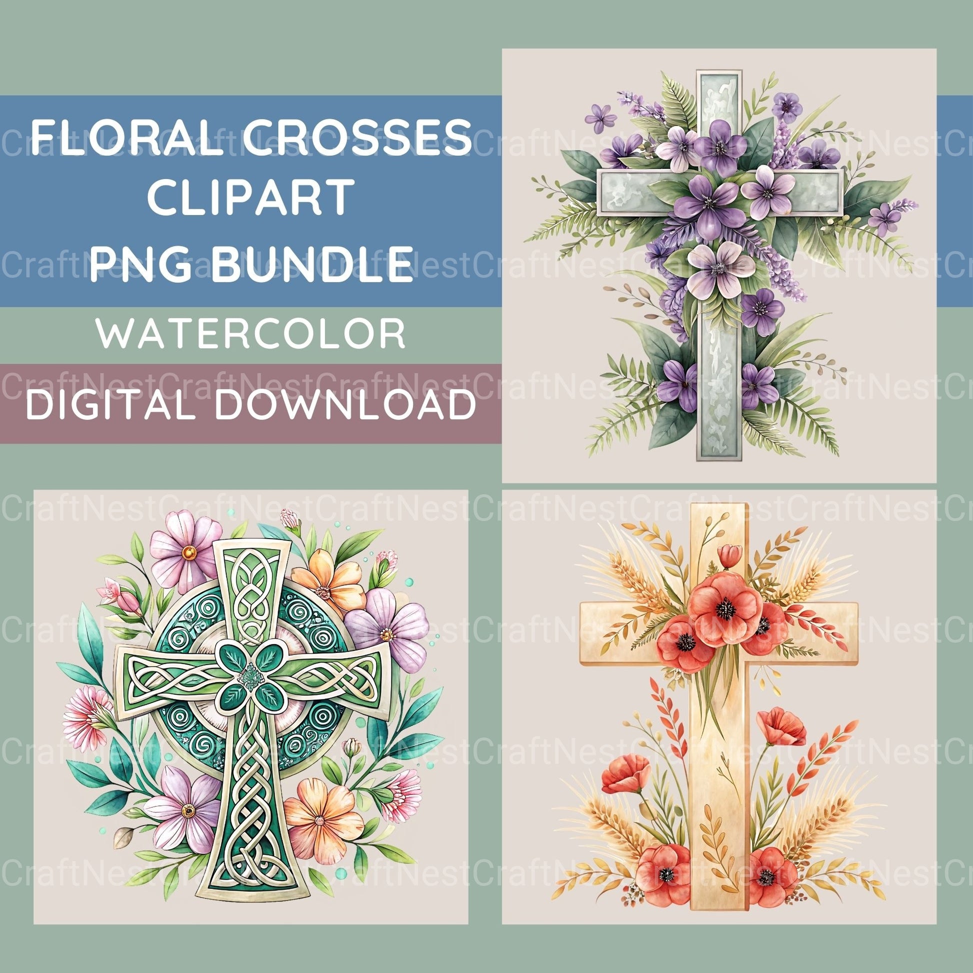 Cross Floral Clipart Bundle 3 - CraftNest - Digital Crafting and Art
