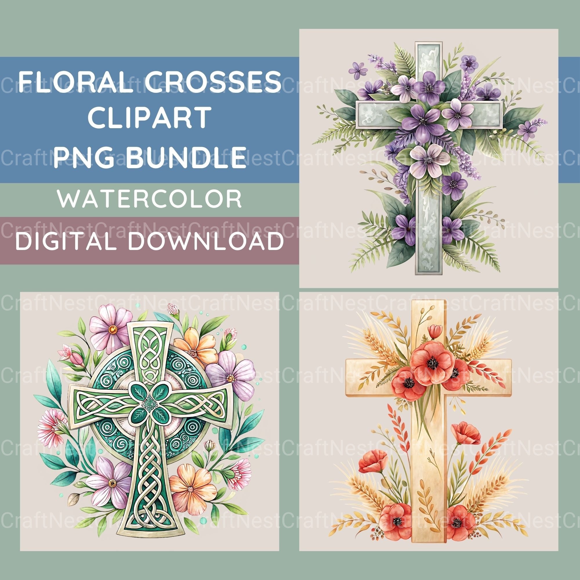 Cross Floral Clipart Bundle 3 - CraftNest - Digital Crafting and Art