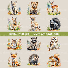 Cute Woodland Animals Clipart Bundle 2 - CraftNest - Digital Crafting and Art
