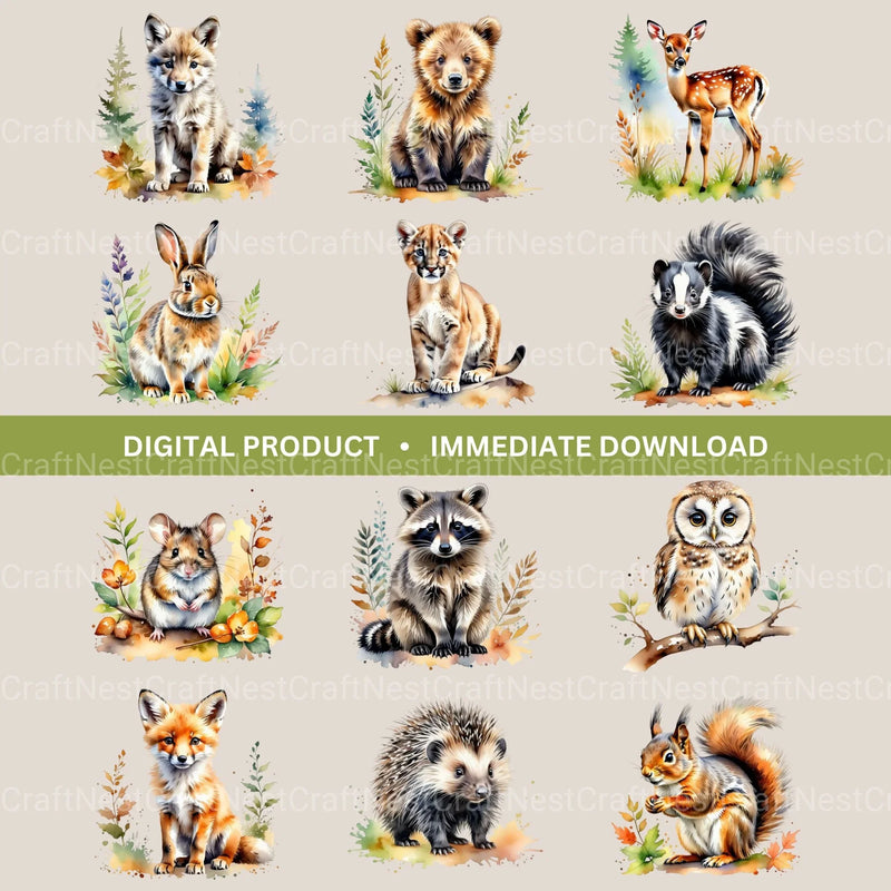 Cute Woodland Animals Clipart Bundle 2 - CraftNest - Digital Crafting and Art