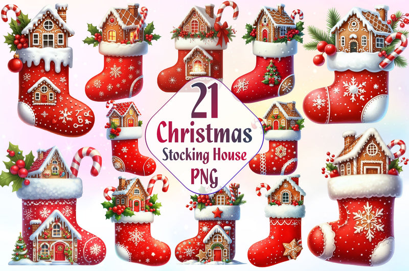 Christmas Stocking With House Clipart Bundle - CraftNest - Digital Crafting and Art