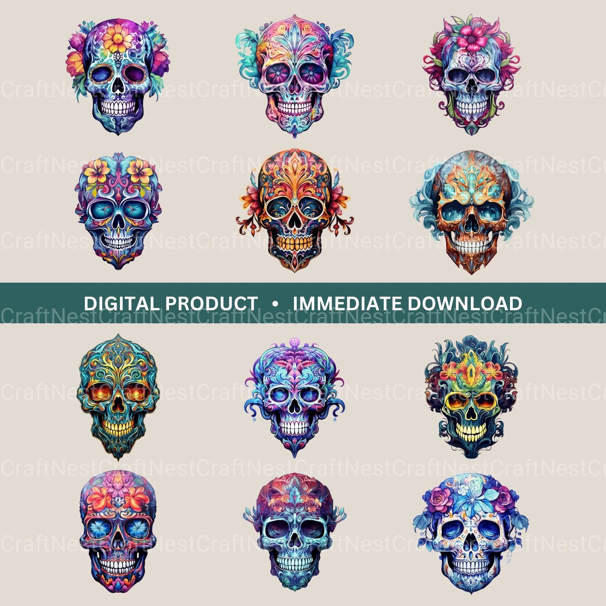 Skulls Ornamental Clipart Bundle - CraftNest - Digital Crafting and Art