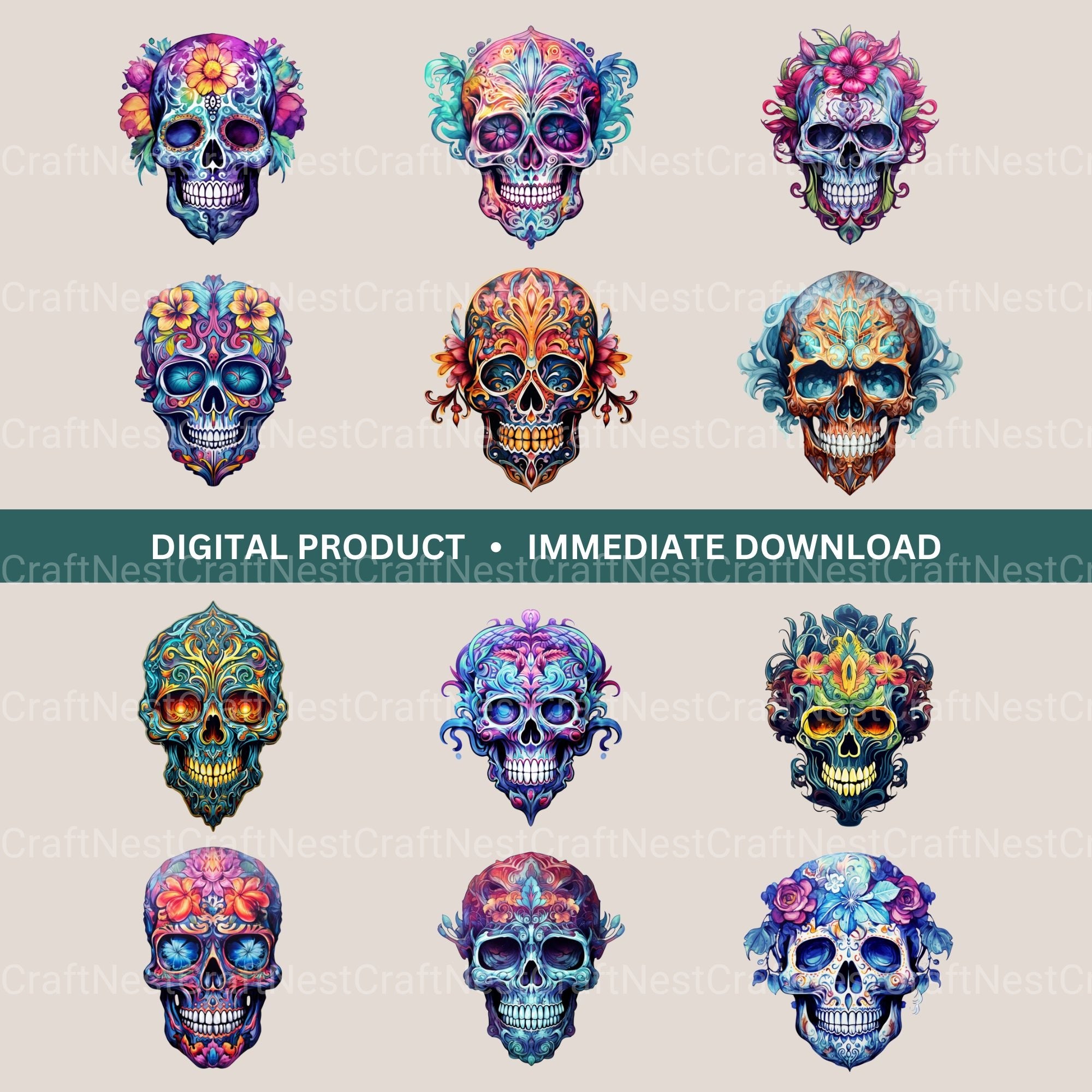 Skulls Ornamental Clipart Bundle - CraftNest - Digital Crafting and Art