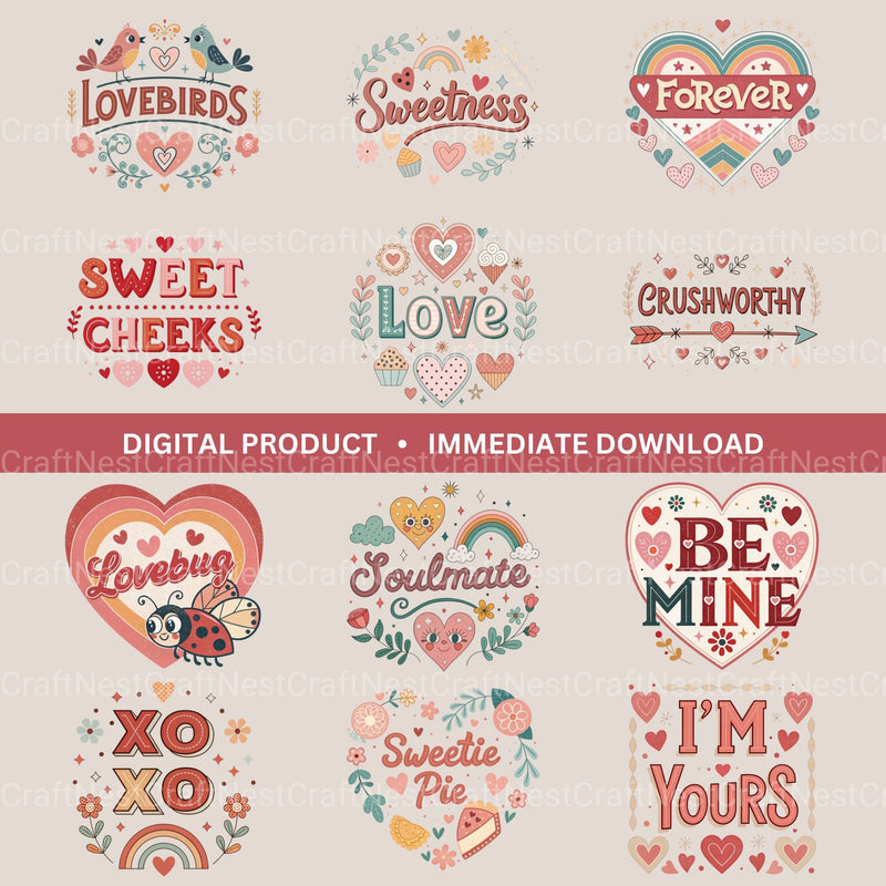 Retro Love Words Clipart Bundle - CraftNest - Digital Crafting and Art
