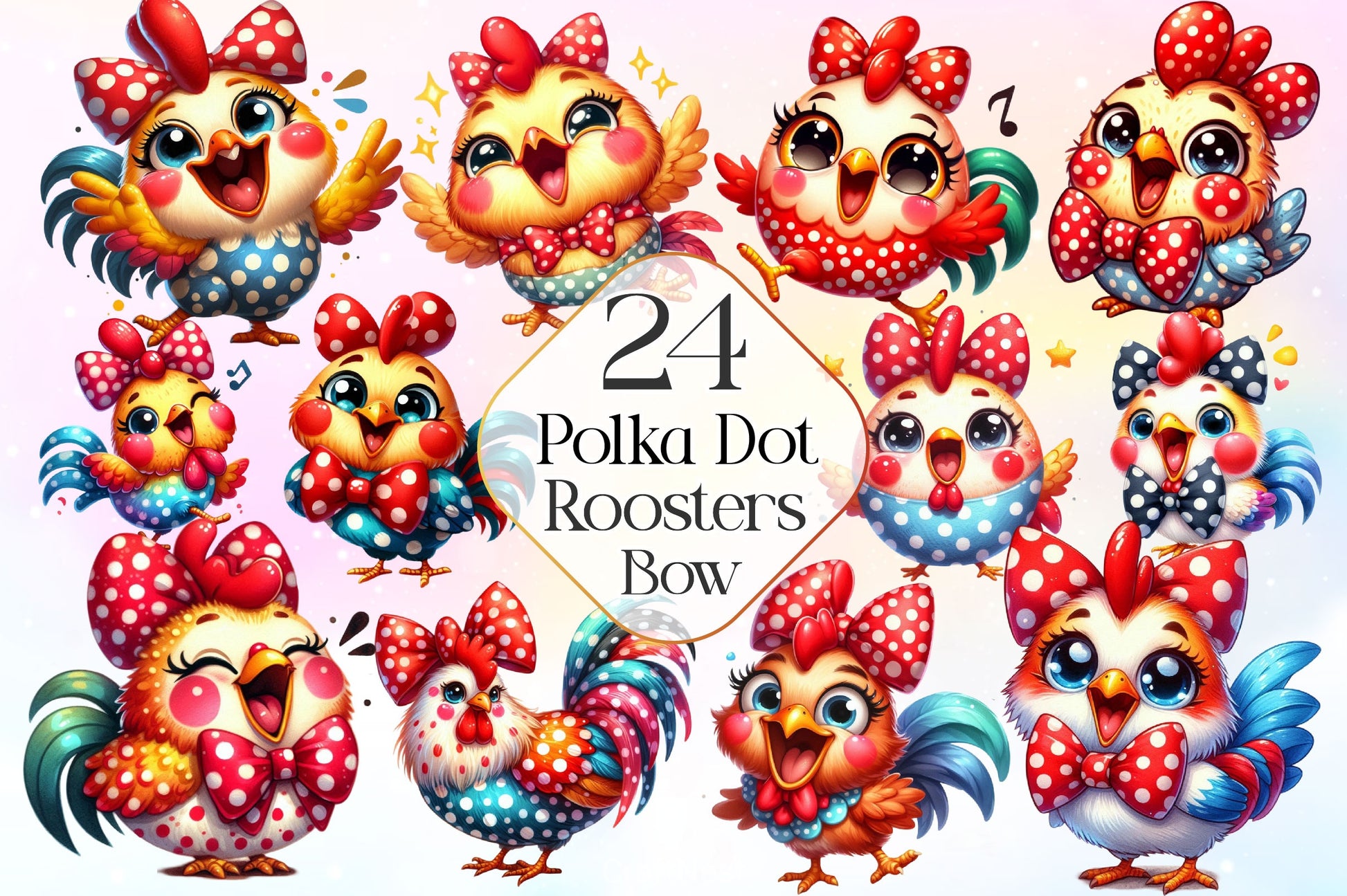 Polka Dot Chickens Bow Clipart Bundle 2 - CraftNest - Digital Crafting and Art