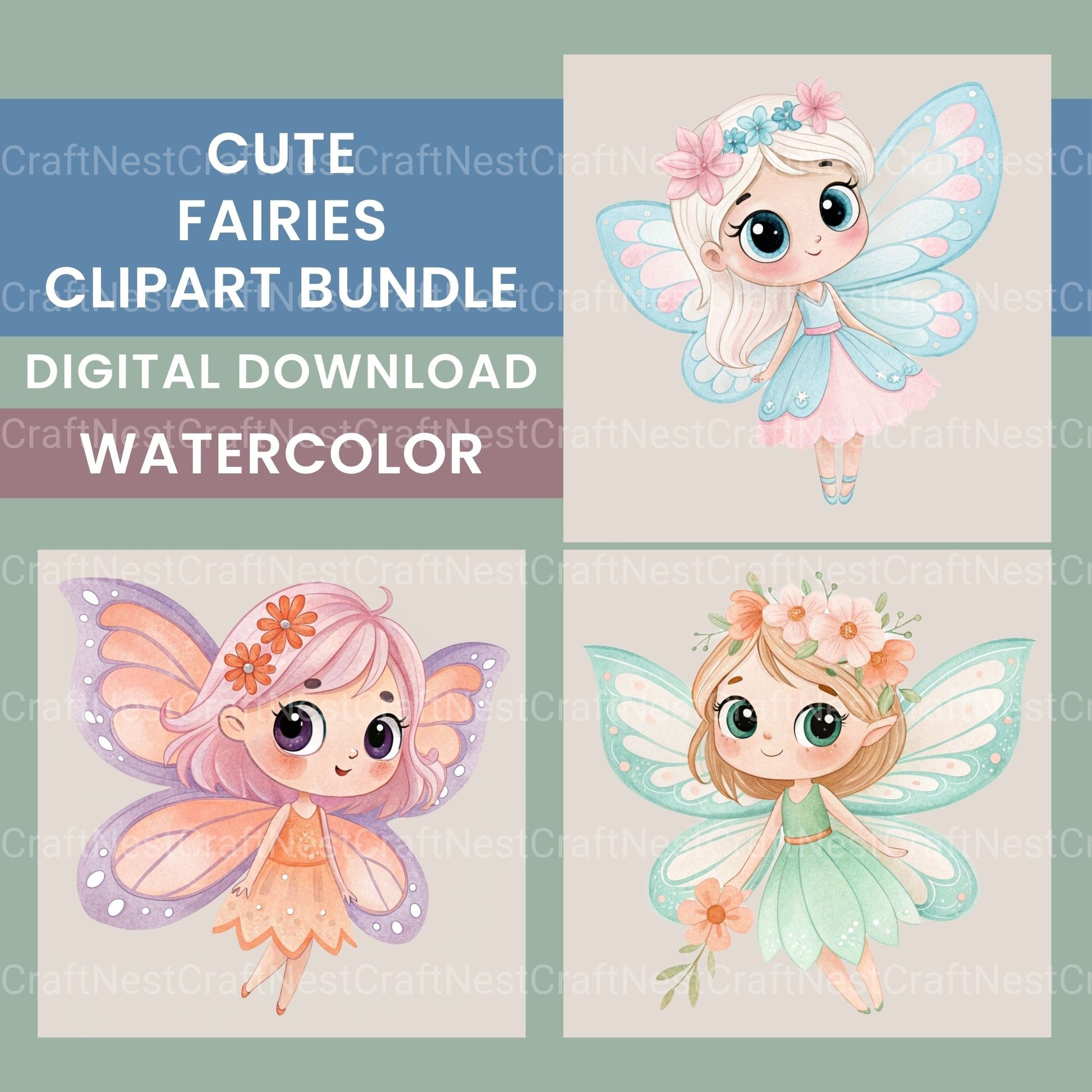 Cute Fairies Clipart Bundle - CraftNest - Digital Crafting and Art