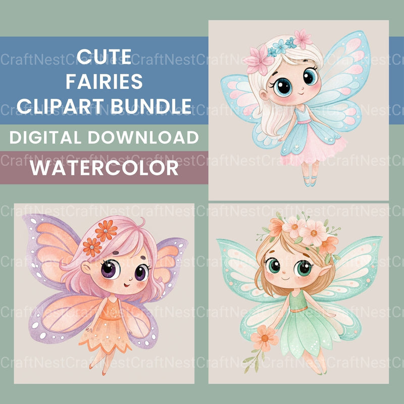 Cute Fairies Clipart Bundle - CraftNest - Digital Crafting and Art