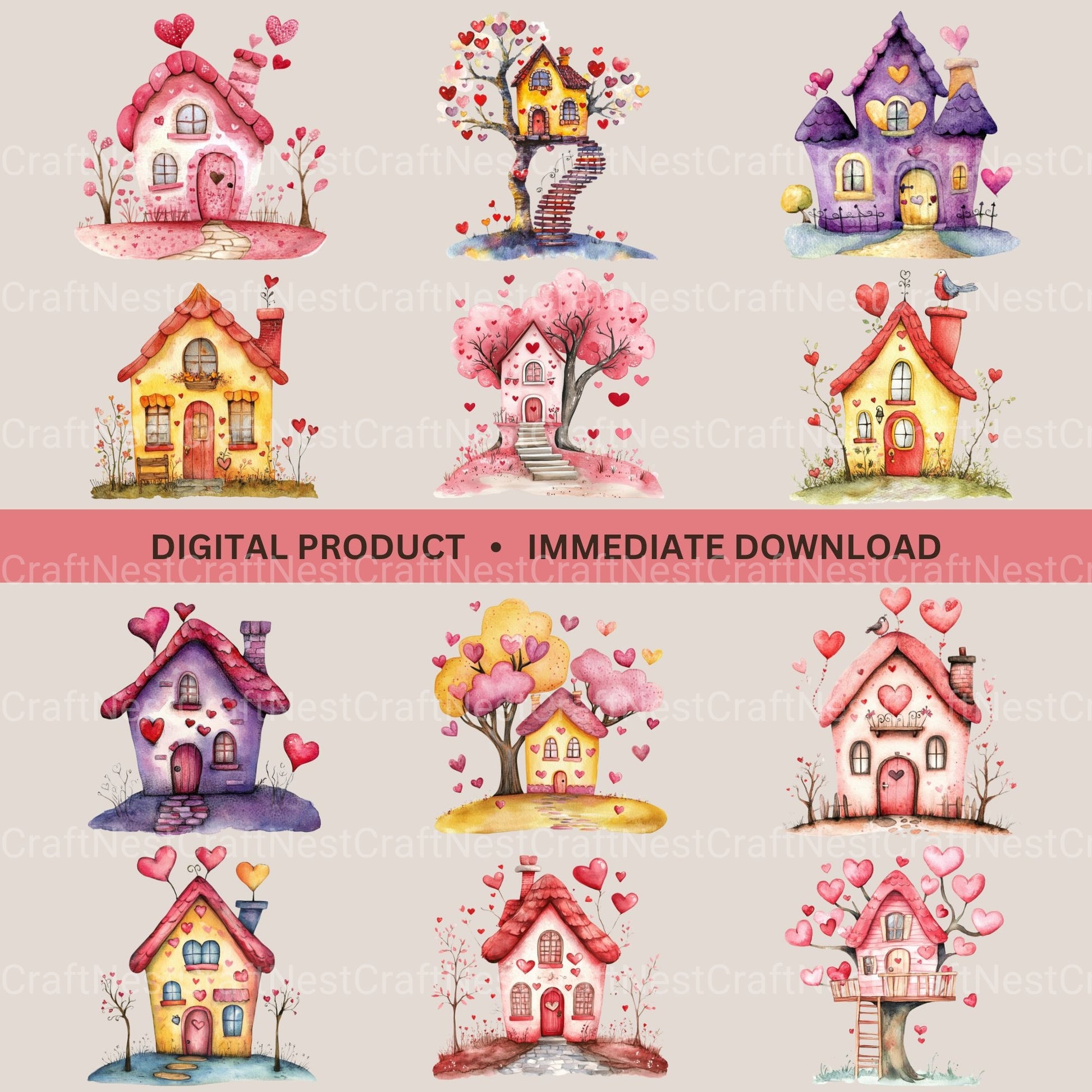 Valentine Houses Clipart Bundle - CraftNest - Digital Crafting and Art