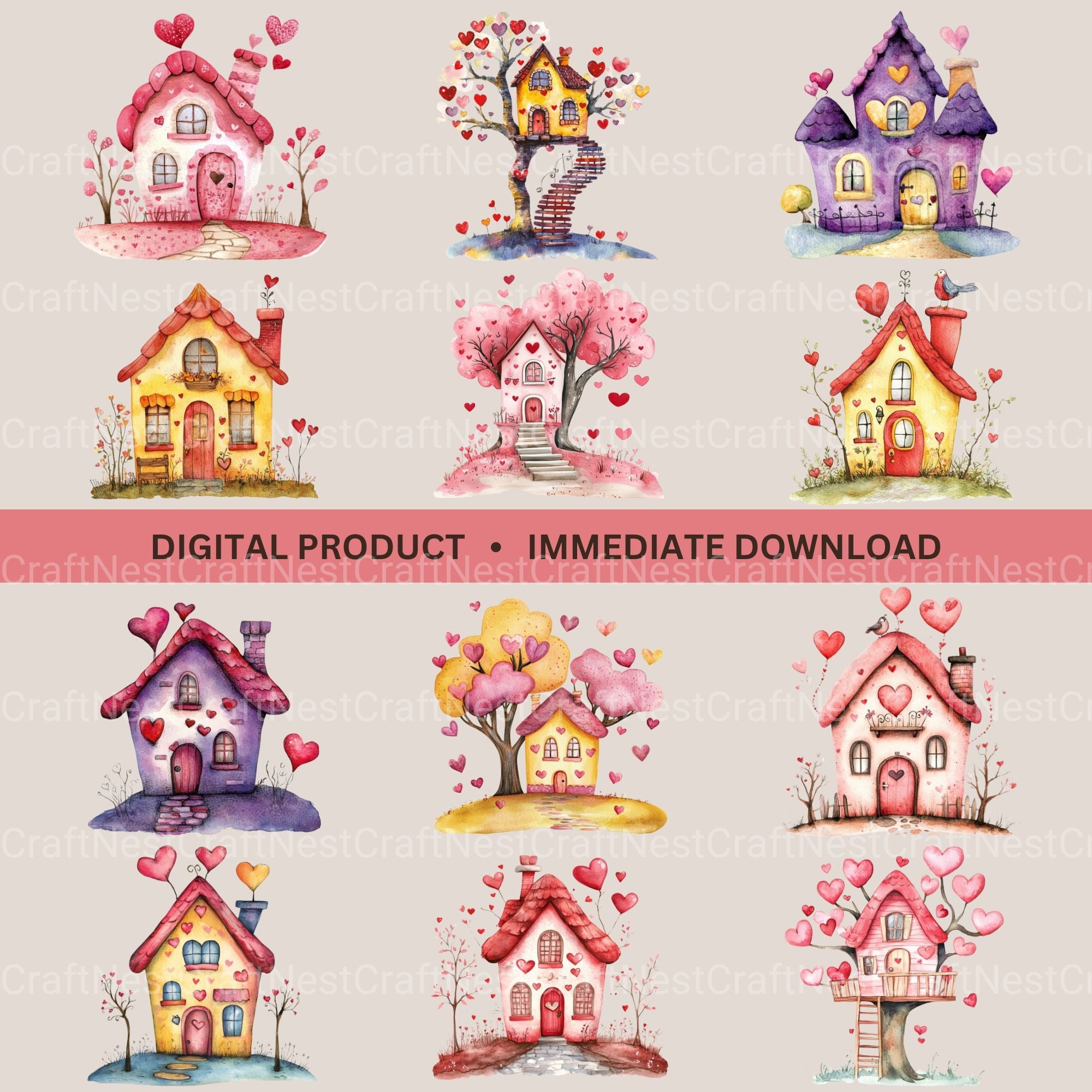Valentine Houses Clipart Bundle - CraftNest - Digital Crafting and Art