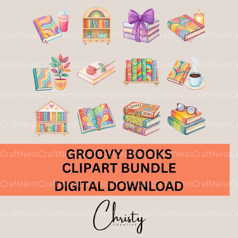 Groovy Books Clipart Bundle 1 - CraftNest - Digital Crafting and Art