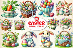 Easter Gingham Ceramic Clipart Bundle 4 - CraftNest - Digital Crafting and Art
