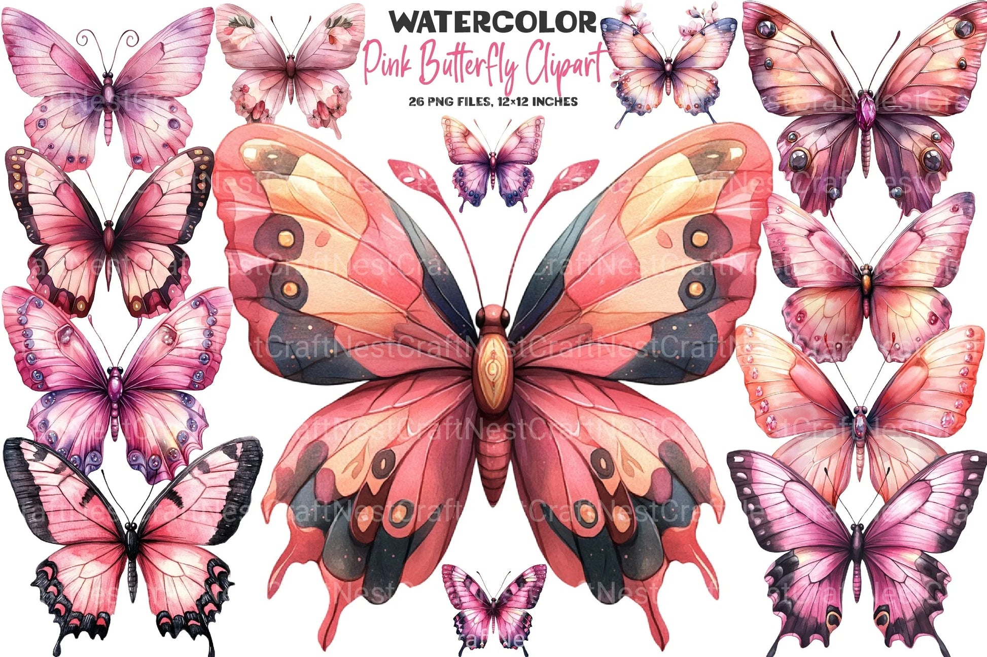 Pink Butterfly Clipart Bundle 4 - CraftNest - Digital Crafting and Art