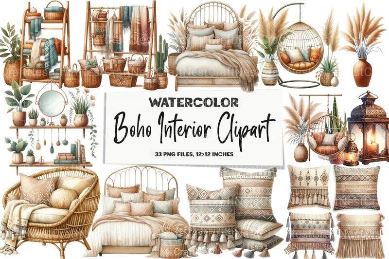 Boho Interior Clipart Bundle 8 - CraftNest - Digital Crafting and Art