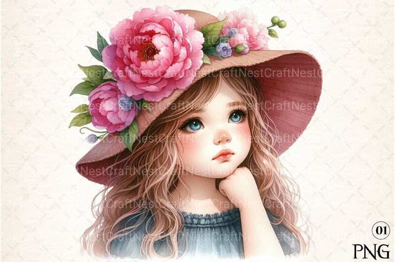 Girl with Peonies Flower Clipart Bundle 8 - CraftNest - Digital Crafting and Art