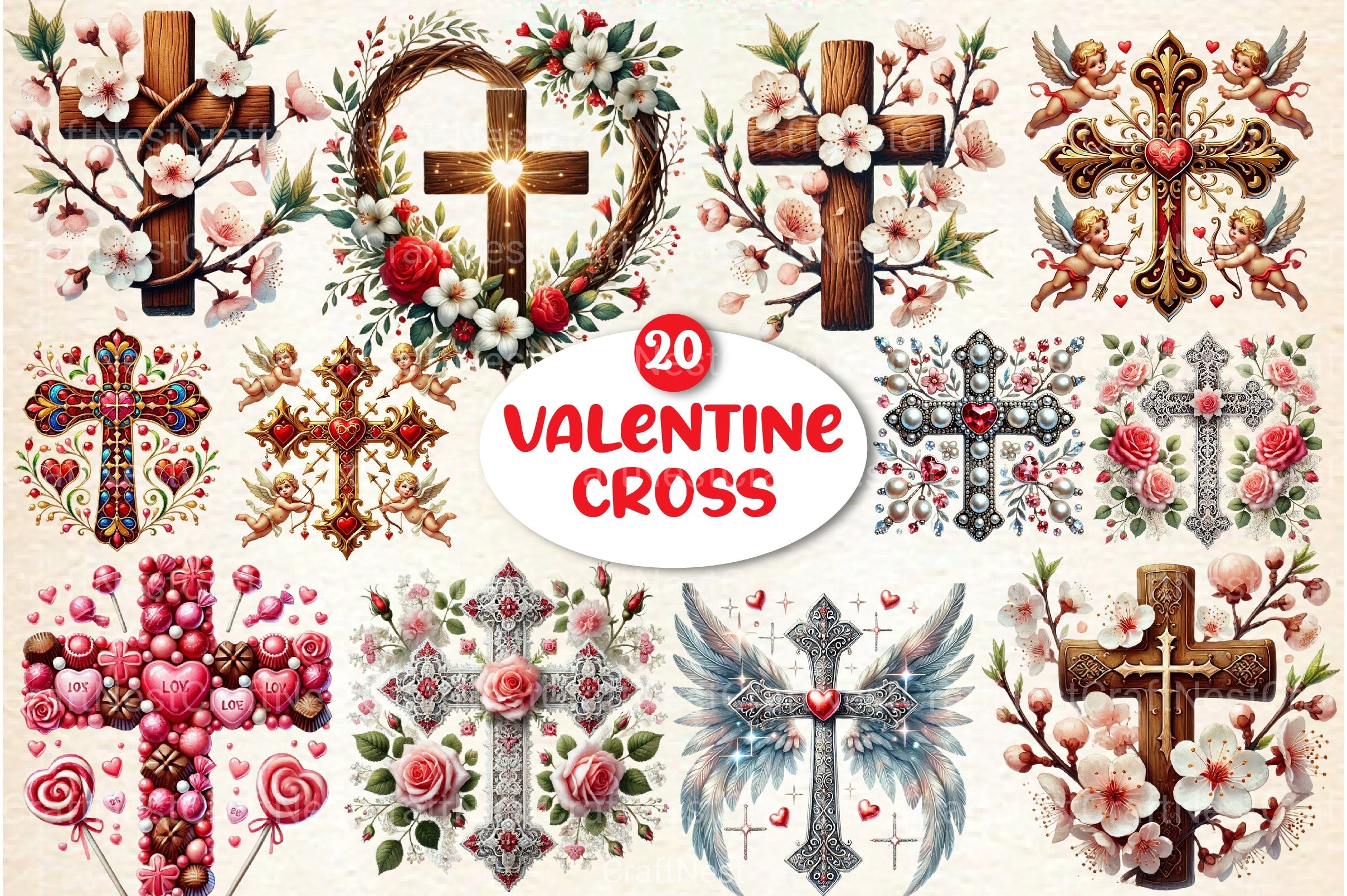 Valentine Cross Clipart Bundle 5 - CraftNest - Digital Crafting and Art