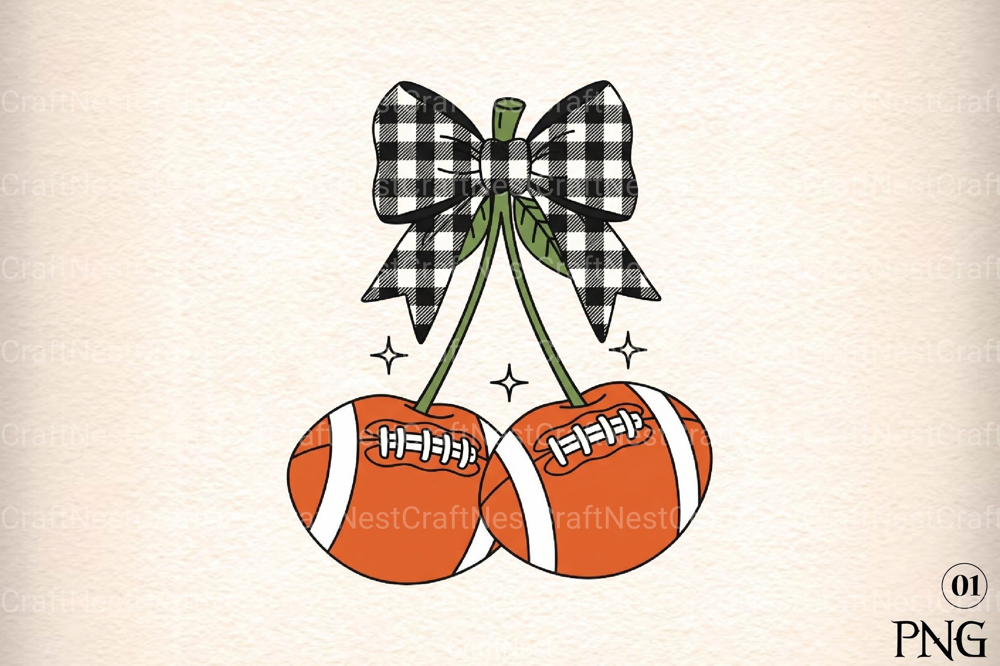 Retro Cherry Football Coquette Bow Clipart Bundle - CraftNest - Digital Crafting and Art