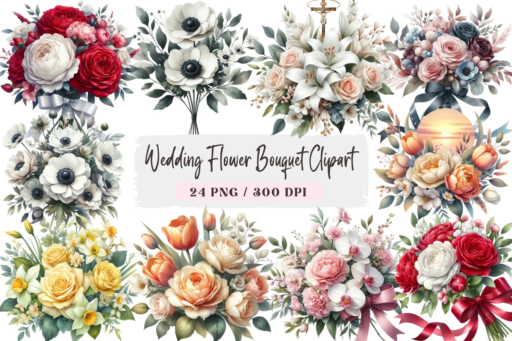 Wedding Flower Bouquet Clipart Bundle - CraftNest - Digital Crafting and Art