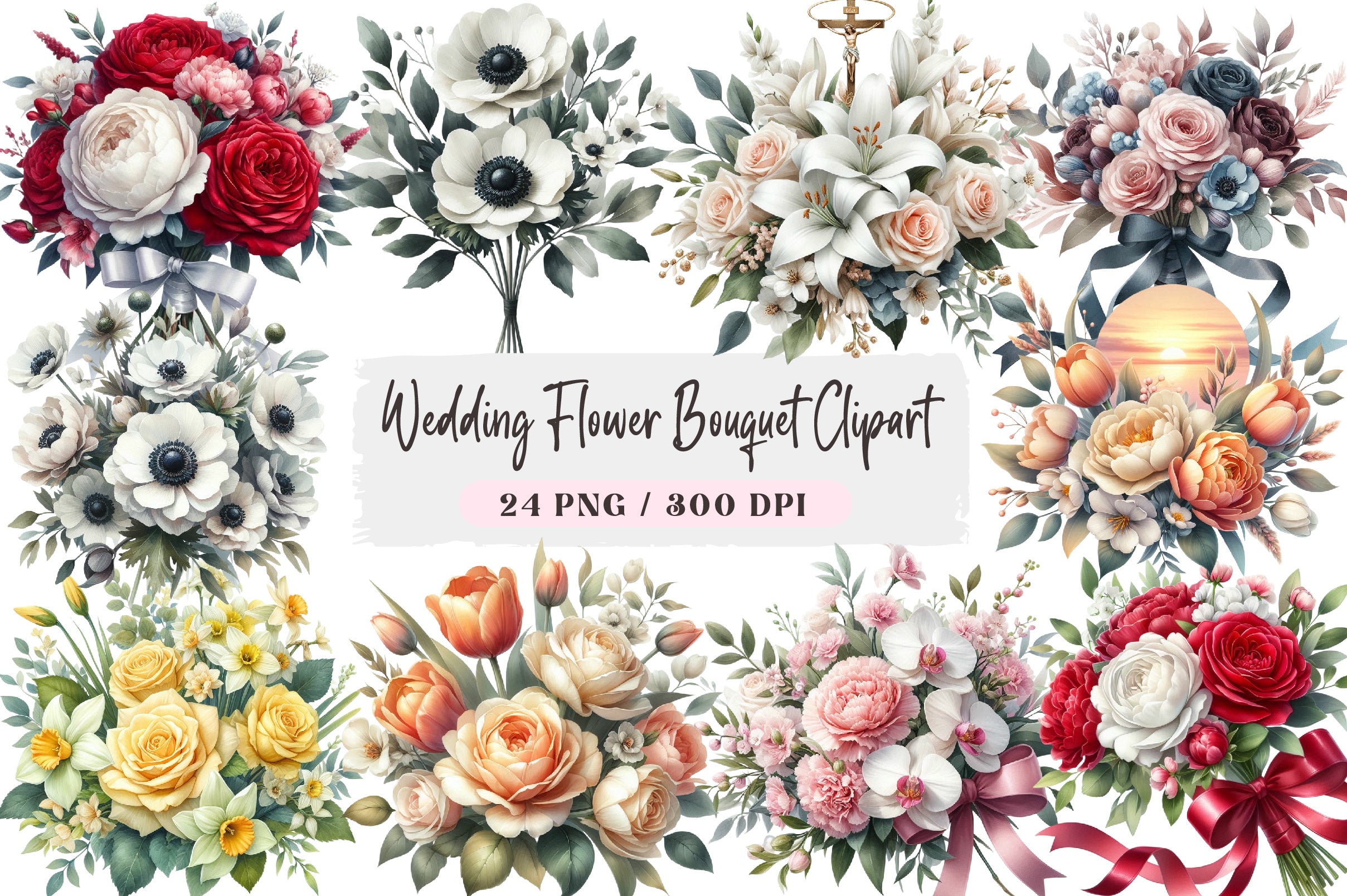 Wedding Flower Bouquet Clipart Bundle