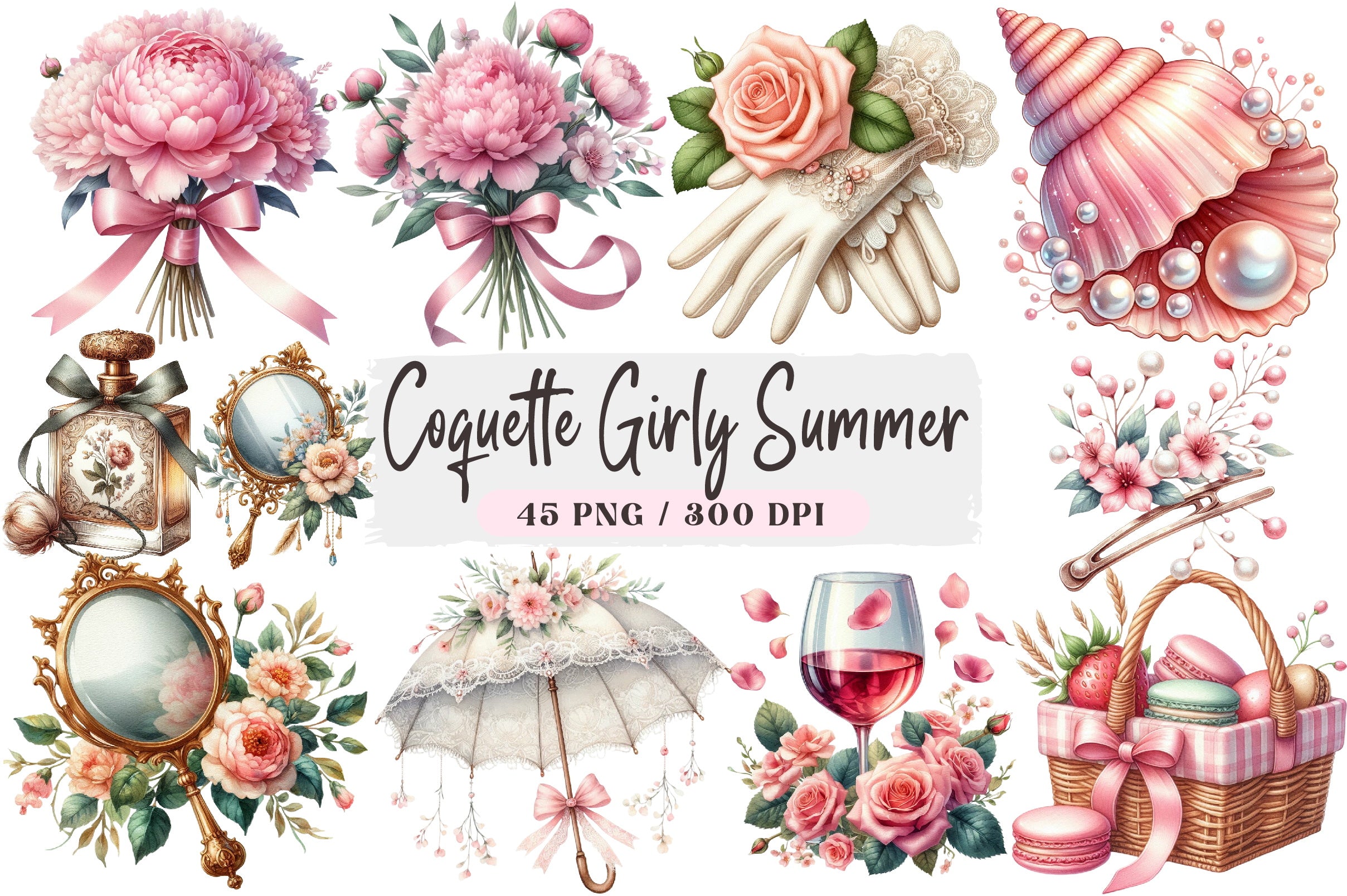 Coquette Girly Summer Clipart Bundle