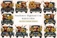 Sunflower Highland Cow Clipart Bundle - CraftNest - Digital Crafting and Art
