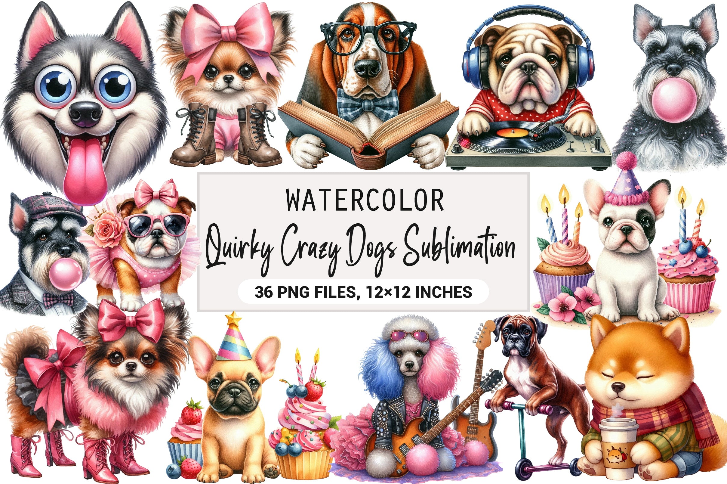 Quirky Crazy Dogs Clipart Bundle
