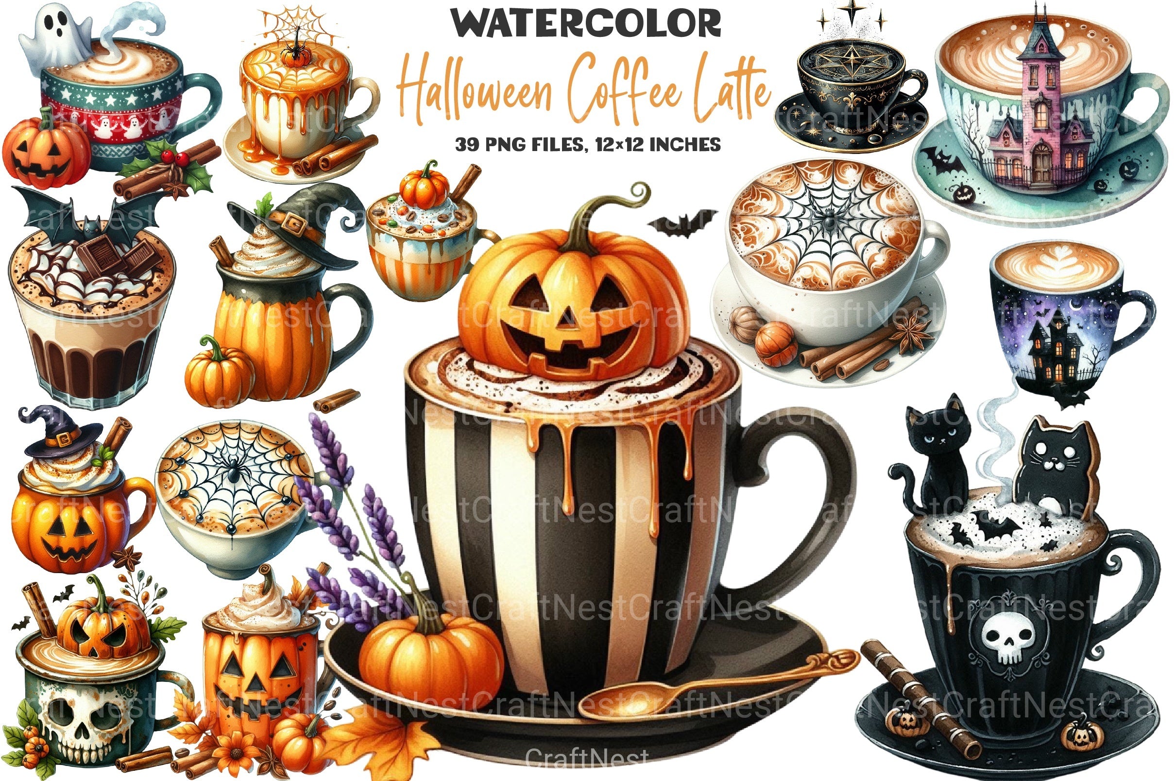 Halloween Coffee Latte Clipart Bundle - CraftNest - Digital Crafting and Art