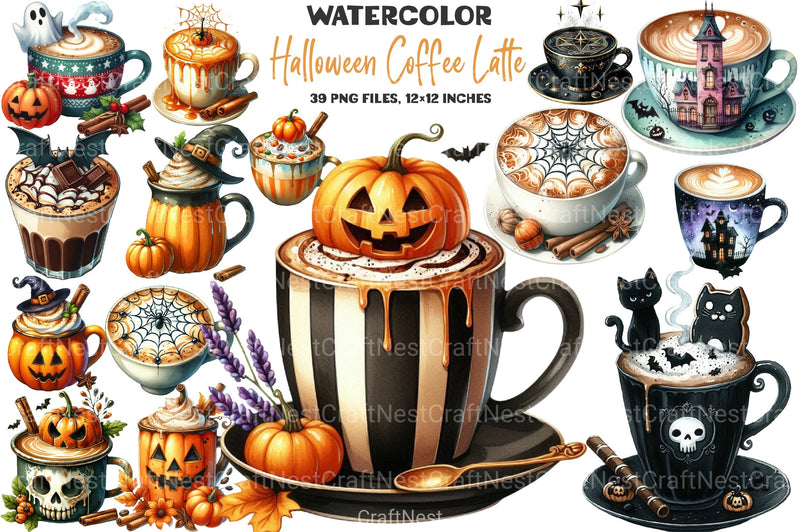 Halloween Coffee Latte Clipart Bundle - CraftNest - Digital Crafting and Art