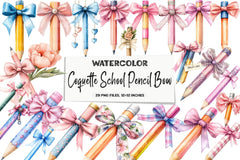 Coquette School Pencil Bow Clipart Bundle 36 - CraftNest - Digital Crafting and Art