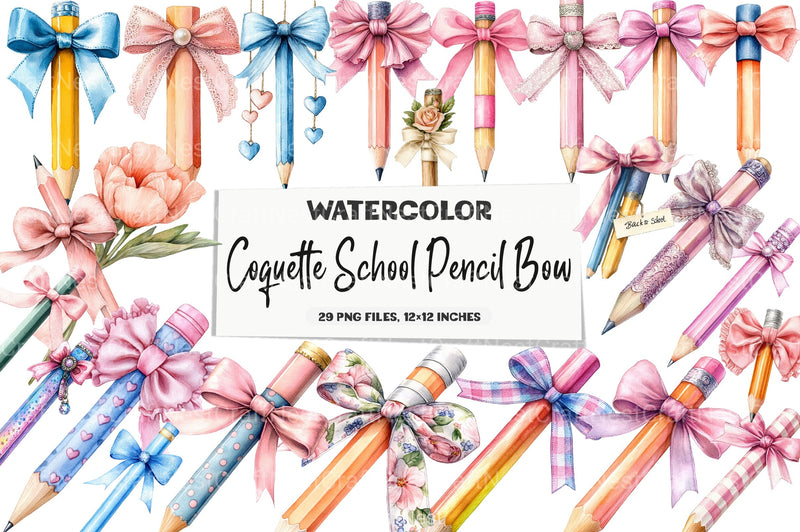 Coquette School Pencil Bow Clipart Bundle 36 - CraftNest - Digital Crafting and Art
