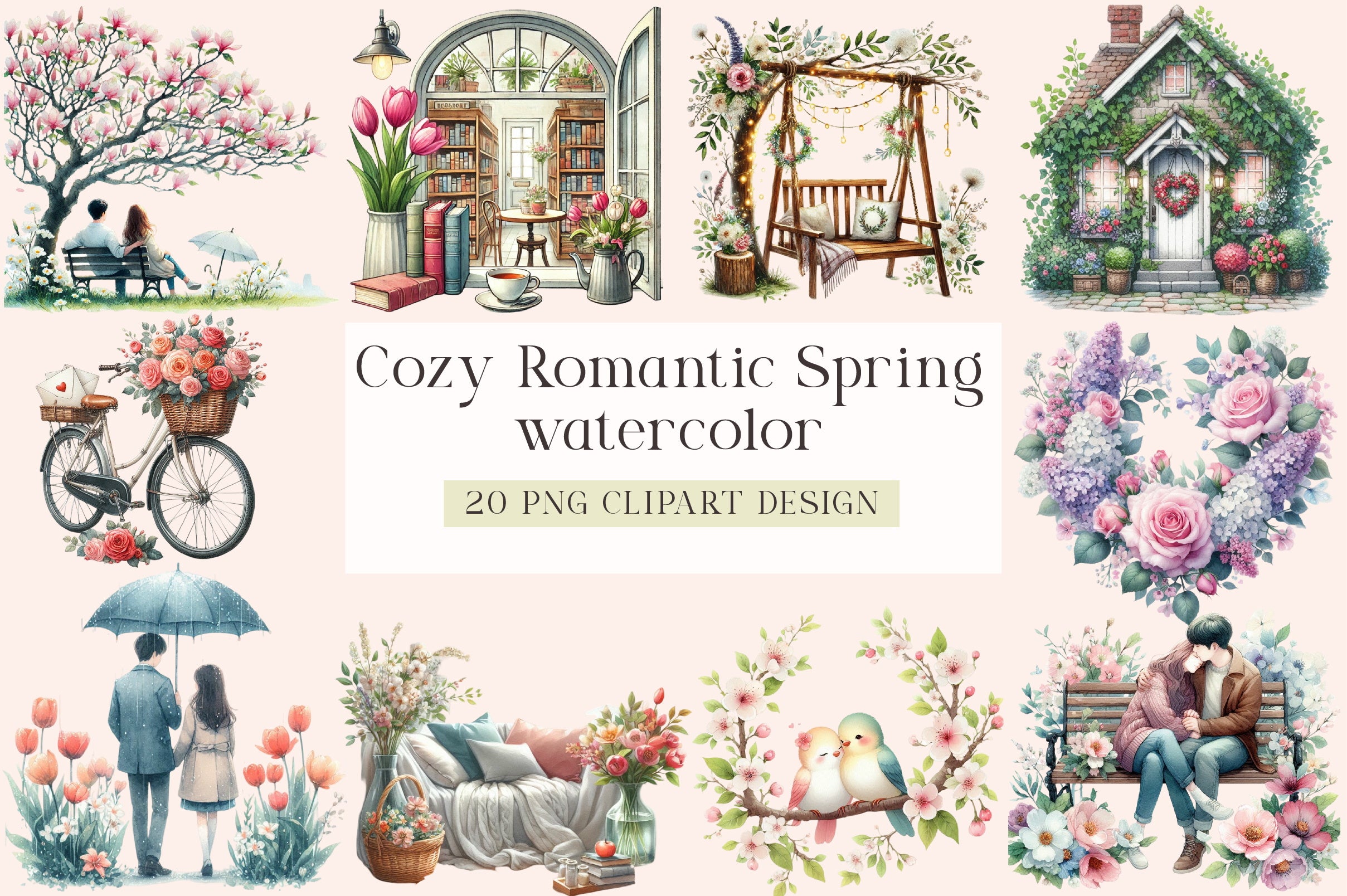 Cozy Romantic Spring Clipart Bundle
