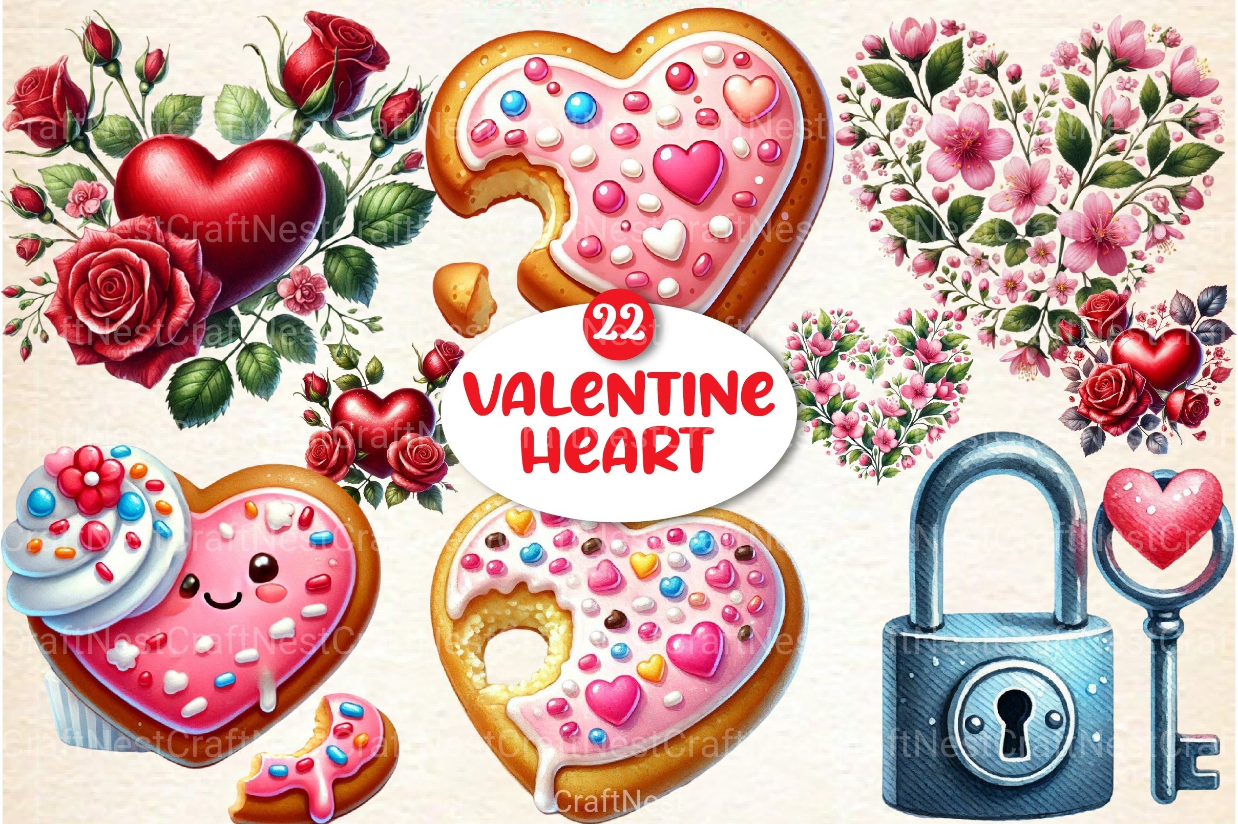 Valentine Heart Romantic Love Clipart Bundle - CraftNest - Digital Crafting and Art