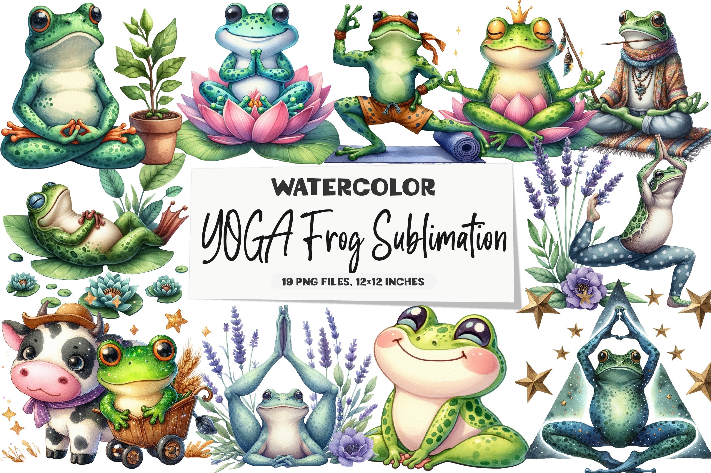 Yoga Frog Clipart Bundle