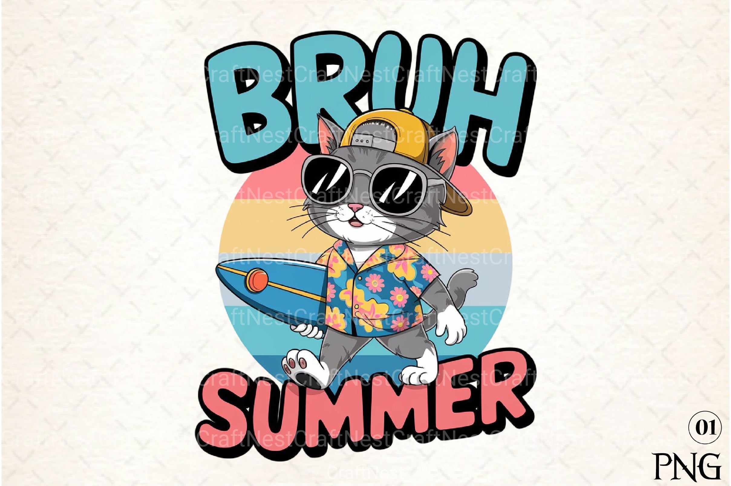 Summer Funny Cat Clipart Bundle - CraftNest - Digital Crafting and Art