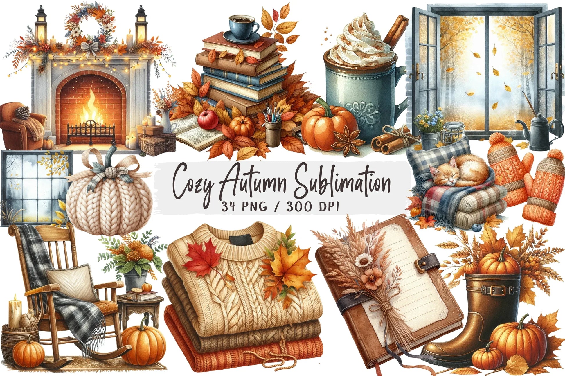 Cozy Autumn Clipart Bundle - CraftNest - Digital Crafting and Art