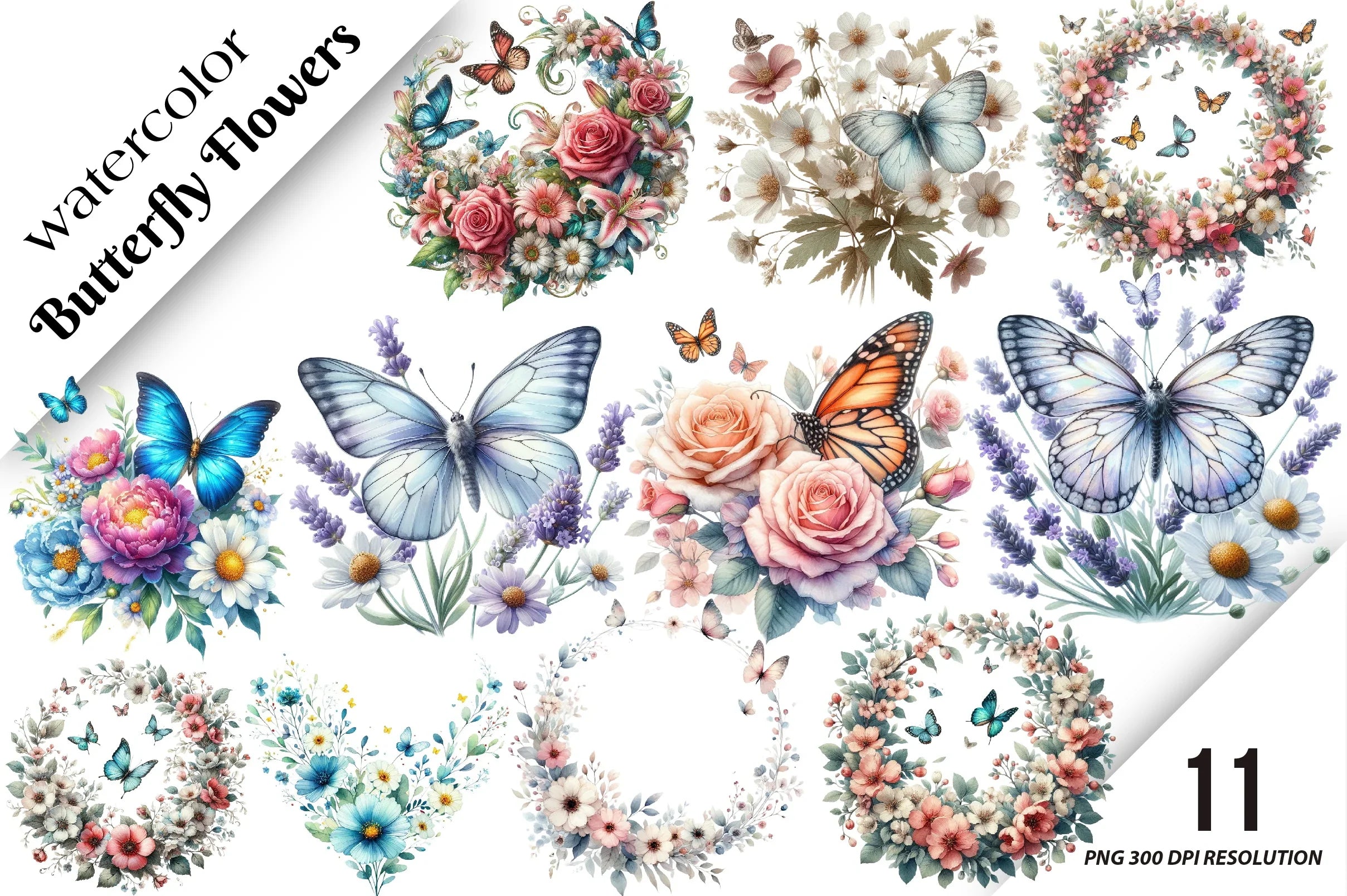 Butterfly Flowers Clipart Bundle - CraftNest - Digital Crafting and Art