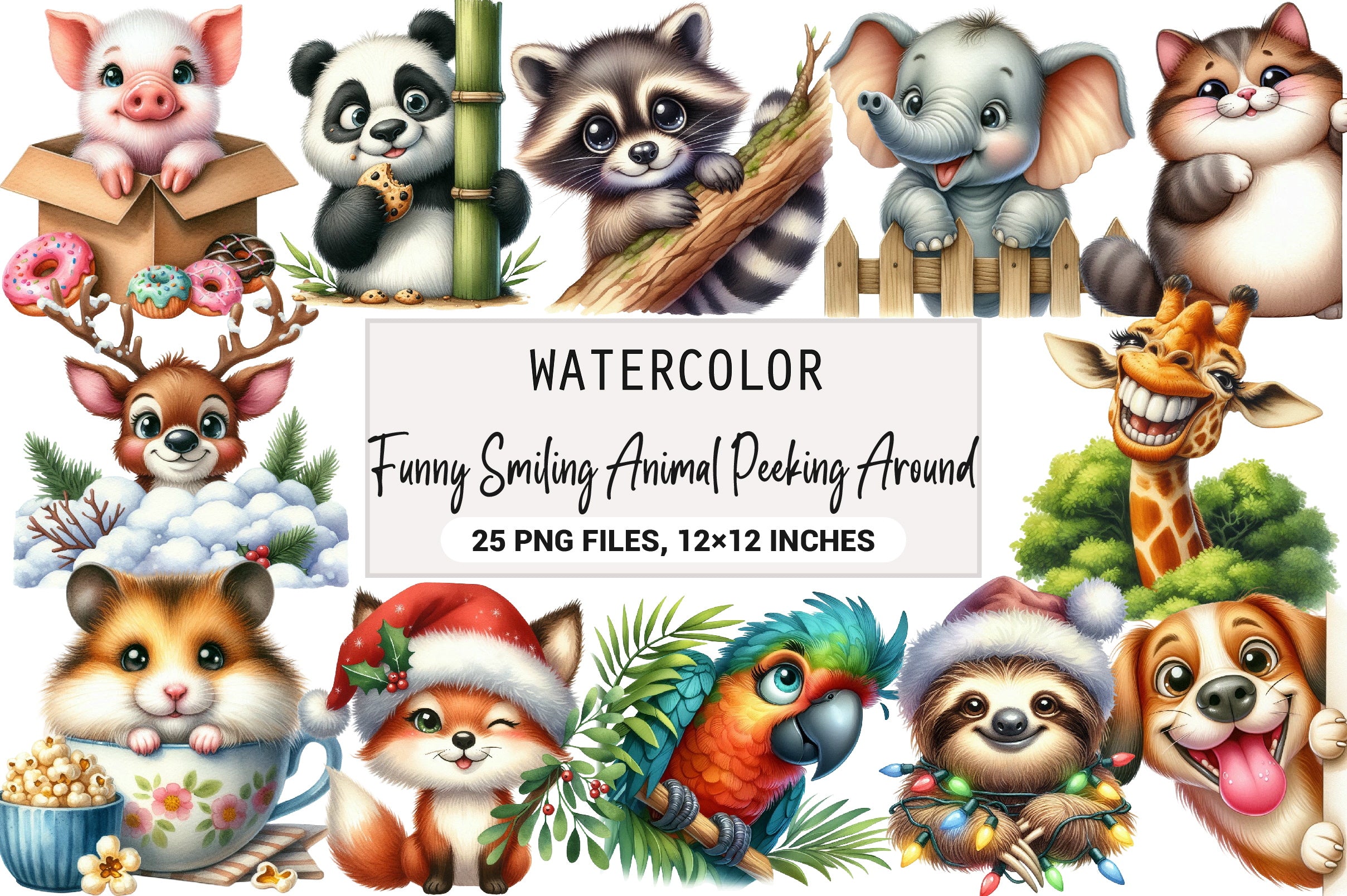 Funny Smiling Animal Peeking Clipart Bundle