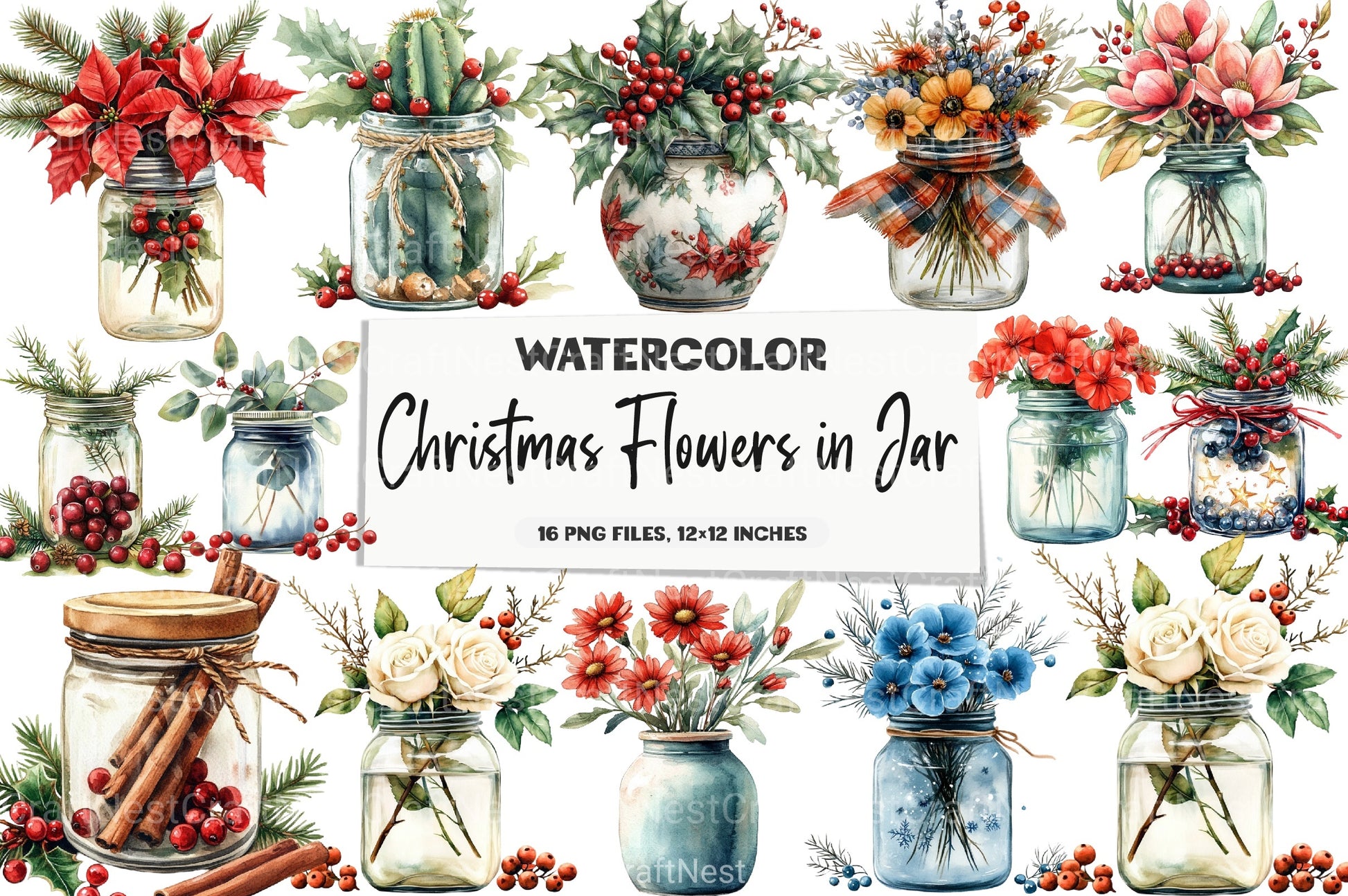 Christmas Flowers in Jar Clipart Bundle 18 - CraftNest - Digital Crafting and Art